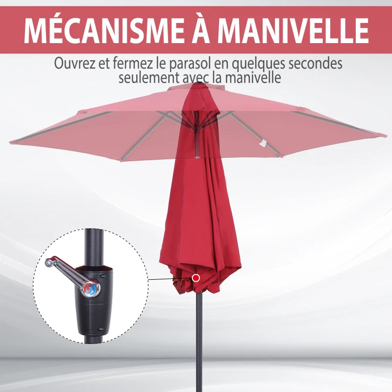 Outsunny Parasol droit parasol inclinable de jardin balcon terrasse manivelle toile polyester 180 g/m² Ø2,6 x 2,35H m