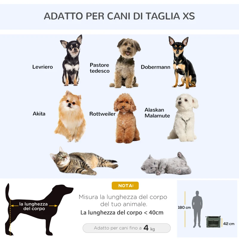 PawHut Trasportino per Cani Mini e Gatti con Cuscino, Sacca di Trasporto e Porte a Rete, 60x42x42 cm, Grigio
