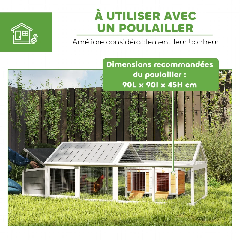 PawHut Poulailler pour poules cage à poule avec nichoir porte et toit ouvrable pour 4 et 8 poules 240 x 112,5 x 76 cm blanc