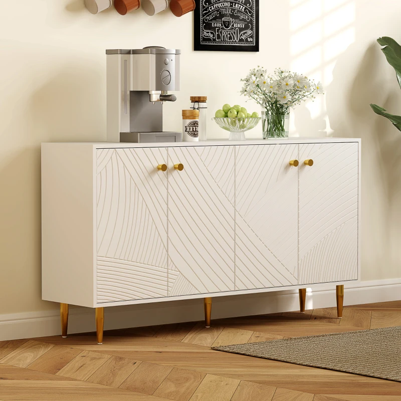 HOMCOM Buffet salon meuble de rangement avec étagères réglables, placards à portes, 140 x 35 x 77,5 cm, blanc