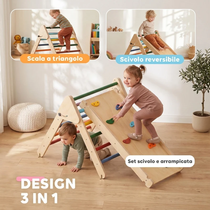 AIYAPLAY Gioco da Arrampicata con Triangolo e Pannello Scivolo ed Arrampicata, per Bambini 18-48 Mesi, Multicolore