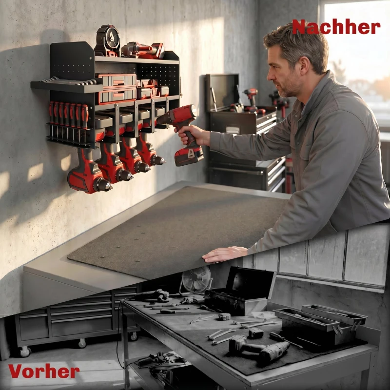 Outsunny Gartenwerkzeug-Organizer 2-stufig Gartengeräte Ständer mit Haken Seitenfach bis 50 kg 61,8 x 23 x 32,7cm Schwarz