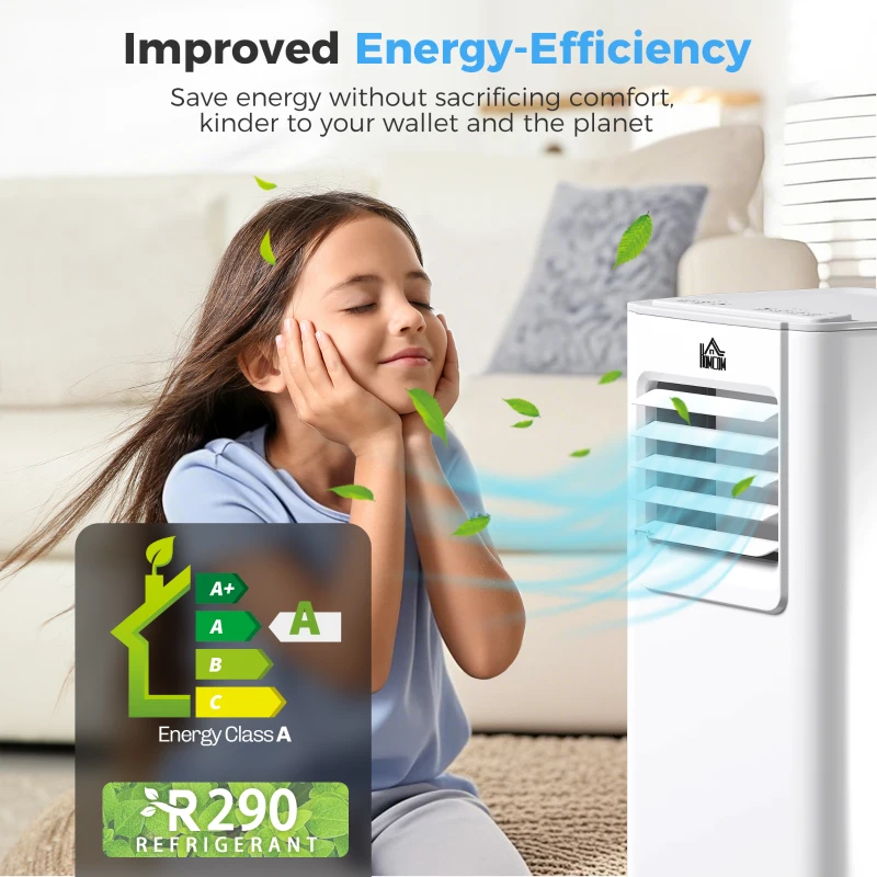 HOMCOM 5000 BTU Portable Air Conditioner, 4-in-1 Air Conditioning Unit, Dehumidifier, Cooling, Fan, Sleep Mode, with Remote Control, 2 Speeds, 24H Timer, Window Venting Kit, 12m²