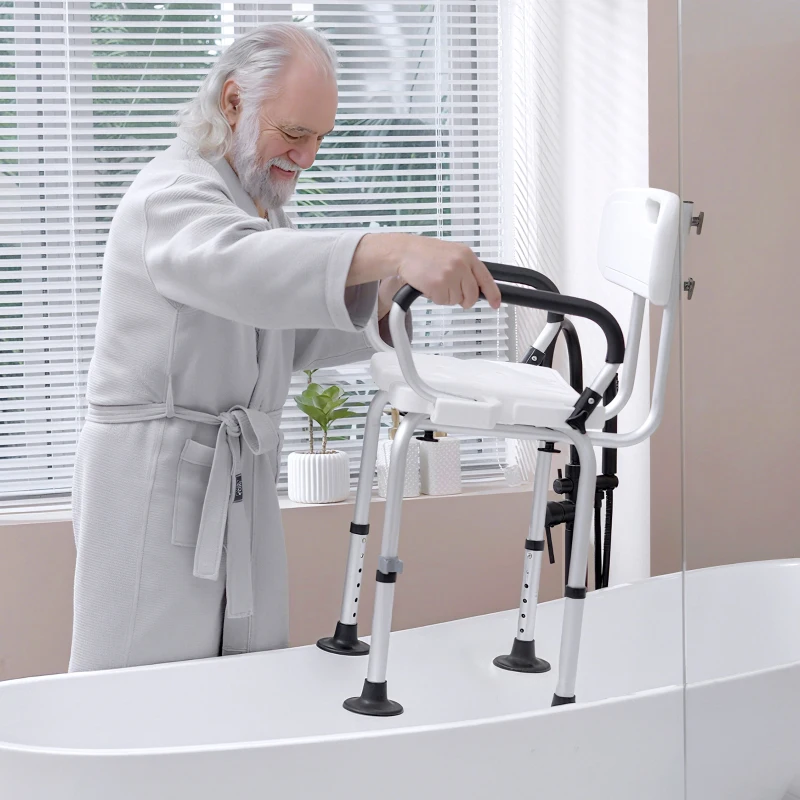 HOMCOM Sedia per doccia per Anziani, Disabili e Donne Incinte Imbottita con forma a U, 54x52x70-82cm, Bianco