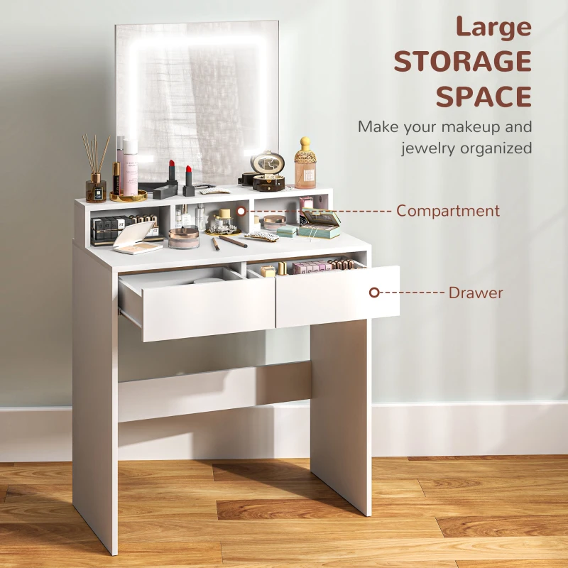 HOMCOM Storage Dressing Table, with LED Light Mirror - White