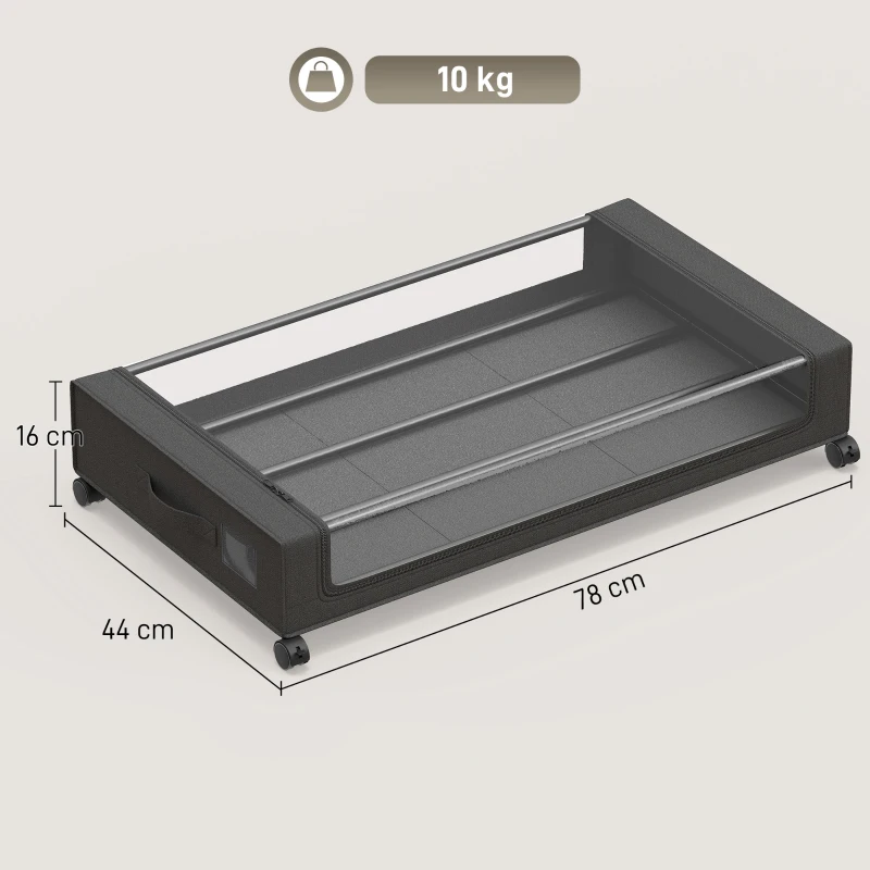 HOMCOM Set 2 scatole portaoggetti sottoletto con ruote e zip, 40 L, 78x44x16 cm, nero