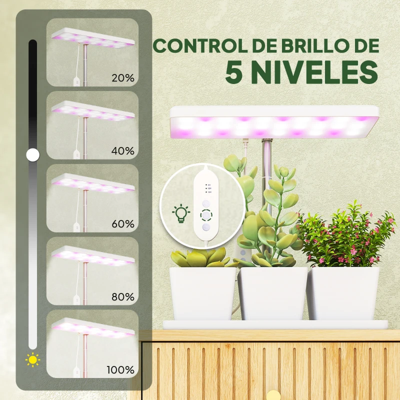 Outsunny Luz de Crecimiento de Espectro Completo 30 LED Ajustable en Altura con Temporizador Automático 5 de Brillo y 3 Cajas