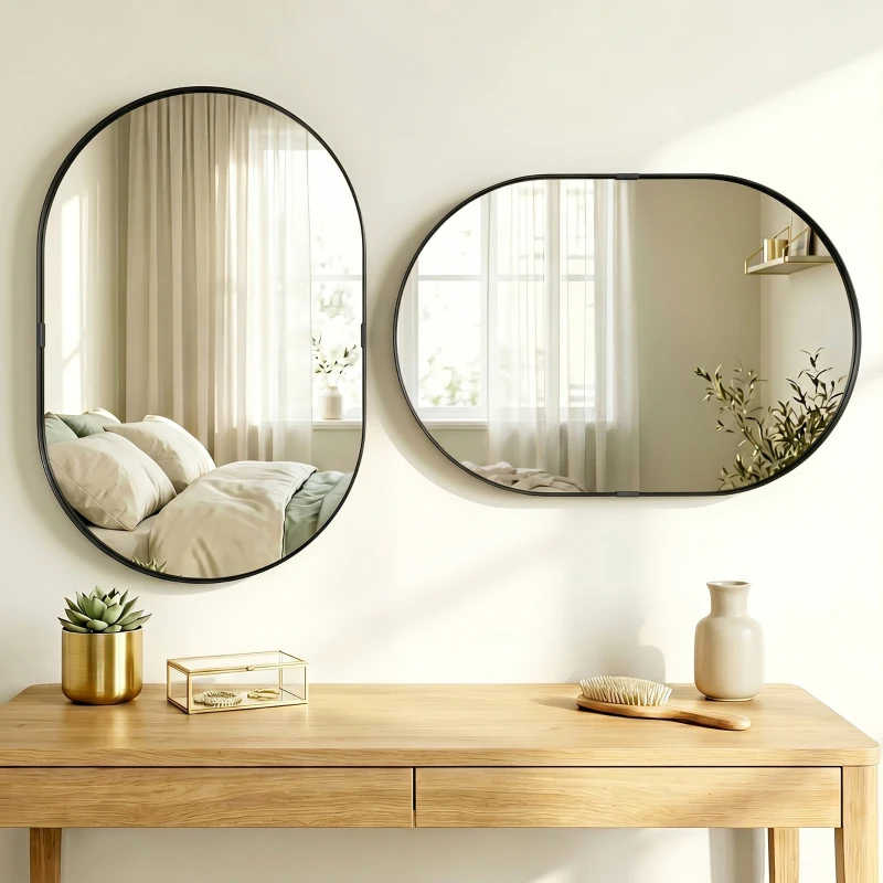 HOMCOM Wall Mirror, Bathroom Mirror with Elevated Aluminium Alloy Frame, 60 x 90 cm, Black