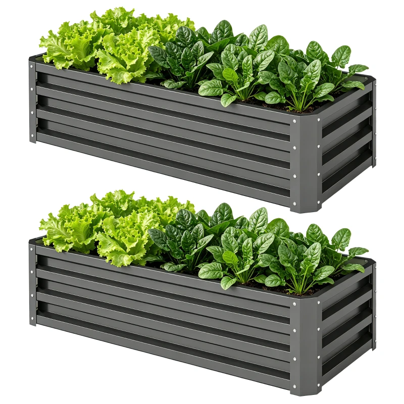 Outsunny Hochbeet Metall 2er-Set, Offener Boden, Für Garten Balkon, 110x50x30cm, Dunkelgrau