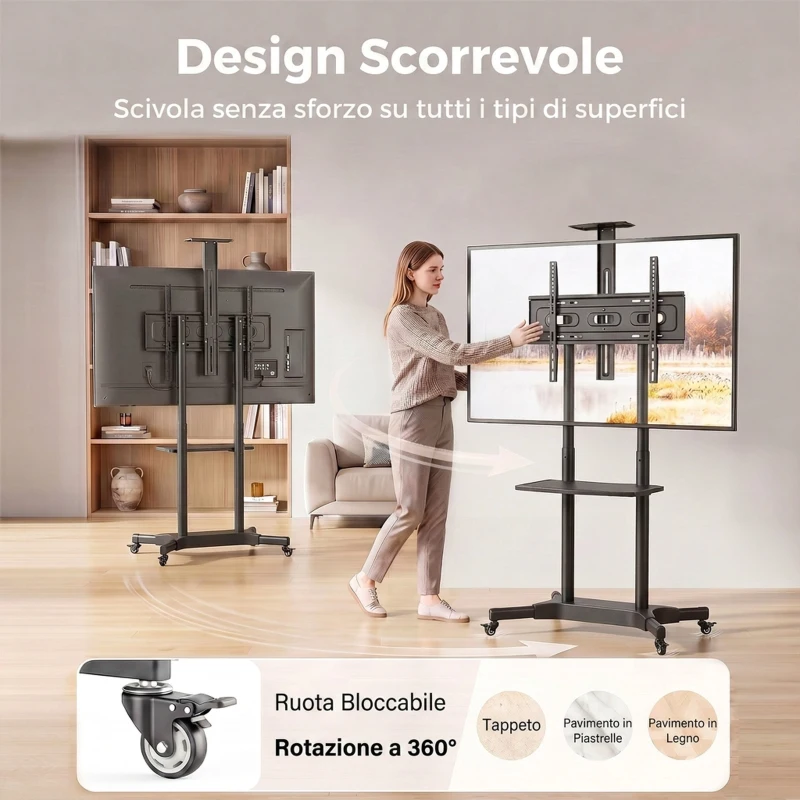 HOMCOM Carrello Porta TV Mobile Regolabile 32-75 Pollici, Nero