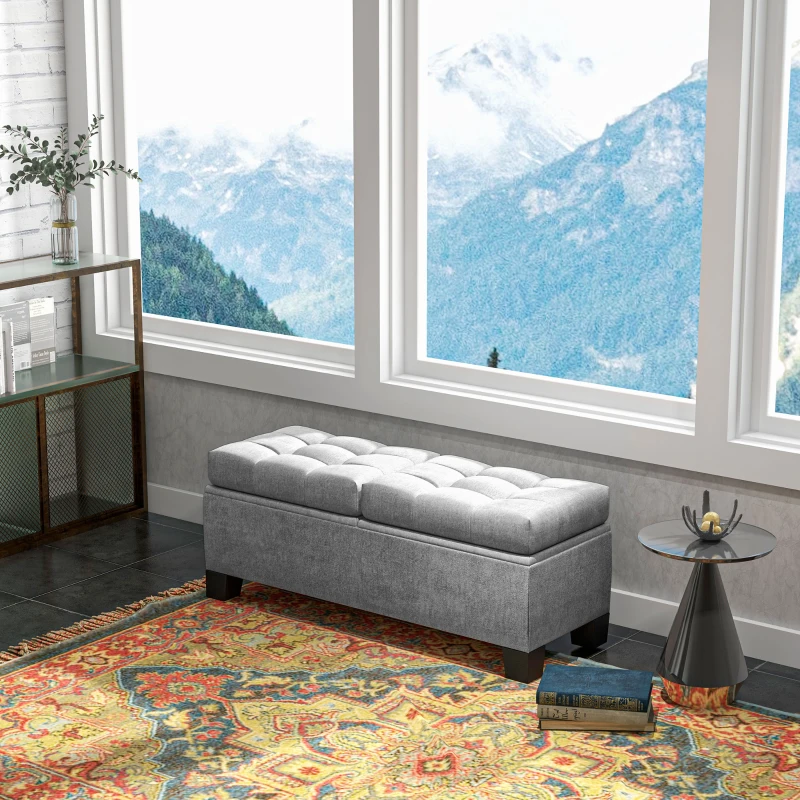 HOMCOM Panca Fondoletto Contenitore in Tessuto con Imbottitura Trapuntata, 116x41x47cm, Grigio