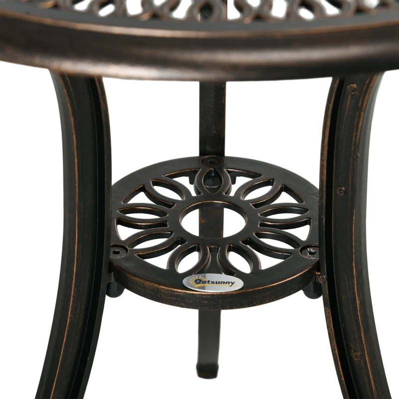 Outsunny Ensemble Salon de Jardin 2 Places 2 chaises + Table Ronde style charme rétro en fonte d'aluminium, bronze