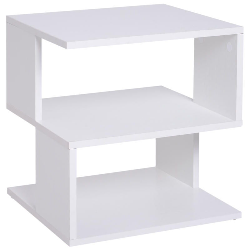 HOMCOM Mesa de Centro Mesita de Noche Mesita Auxiliar de 2 Niveles con Estante de Almacenamiento para Salón 40x40x43cm Blanco