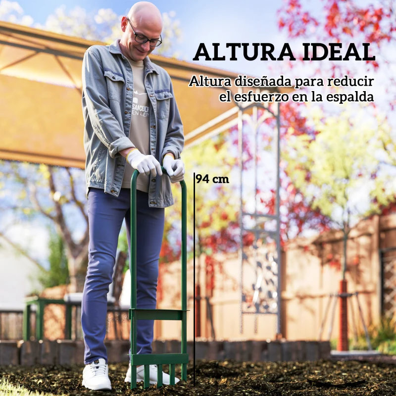 Outsunny Aireador de Césped Manual con 5 Púas Huecas Mango Antideslizante Herramienta de Perforación de Césped Verde Oscuro