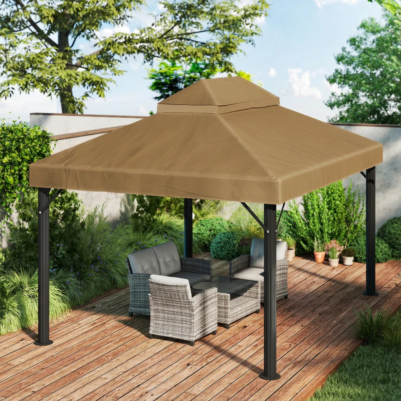 Outsunny Toile de rechange pour pavillon toile de tonnelle 4 x 3 m, double toit avec trous de drainage, polyester 370 g/m², beige