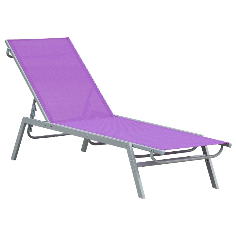 Outsunny Bain de Soleil transat - Chaise Longue - Design Contemporain - Dossier inclinable Multi-Positions - métal époxy textilène Mauve - dim. 170 x 58 x 97 cm