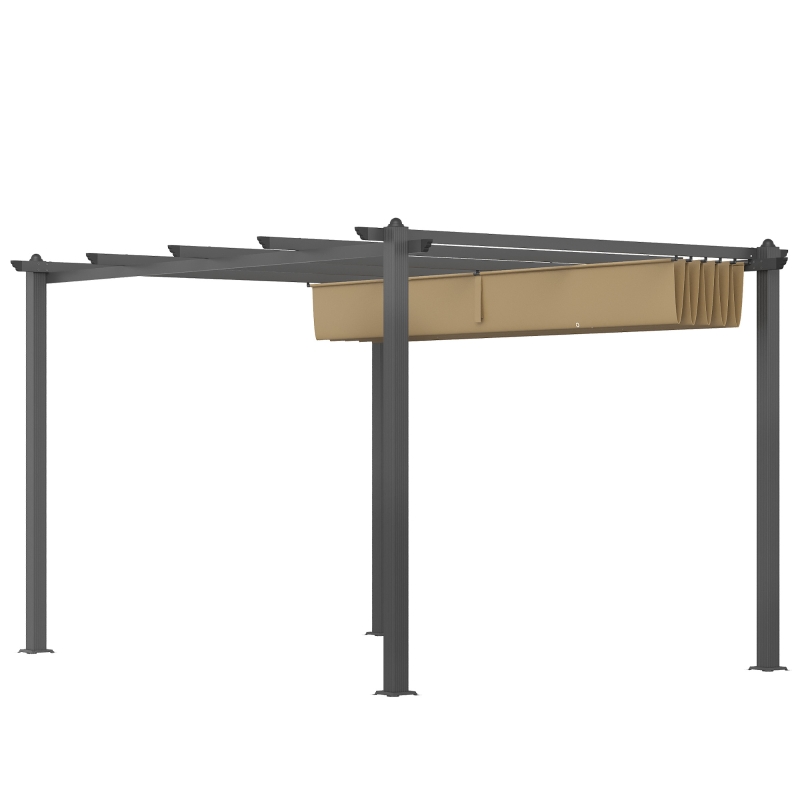 Outsunny 3 x 4m Aluminium Pergola, with Retractable Roof - Khaki