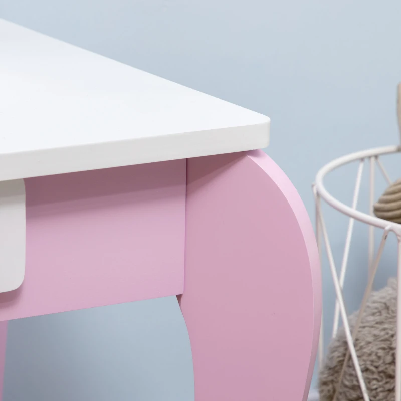 ZONEKIZ Set Toeletta Trucco per Bambini con Tavolino con Specchi e Sgabello, Età 3-6 Anni, Rosa