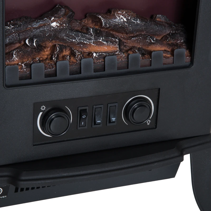 HOMCOM Camino da Terra Elettrico Potenza 1000W / 2000W con Effetto Fiamma Luminosità Regolabile, Caminetto Elettrico con Temperatura Regolabile e Protezione Anti Surriscaldamento, 39x23x56.5cm, Nero