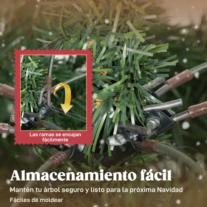 HOMCOM Árbol de Navidad Artificial 150 cm Ramas Realistas con Efecto Nieve Soporte de Acero Base Plegable Montaje Rápido