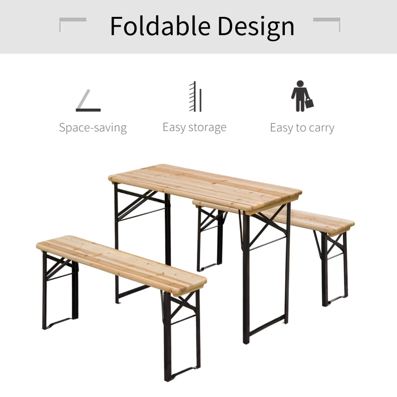 Outsunny Portable Folding Camping Picnic Table and Bench Set Garden BBQ Chairs Stools Trestle Wooden Wood (120cm(L) x 25cm(W) x 46cm(H))