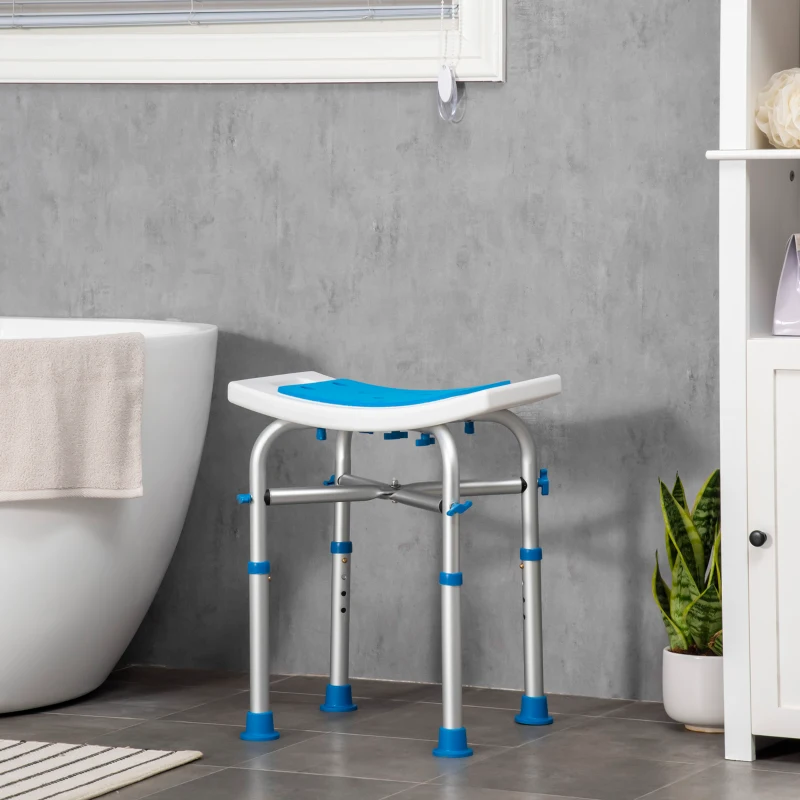 HOMCOM Tabouret de douche chaise de douche - assise rembourré et réglable, patins à ventouses antidérapants, en aluminium bleu