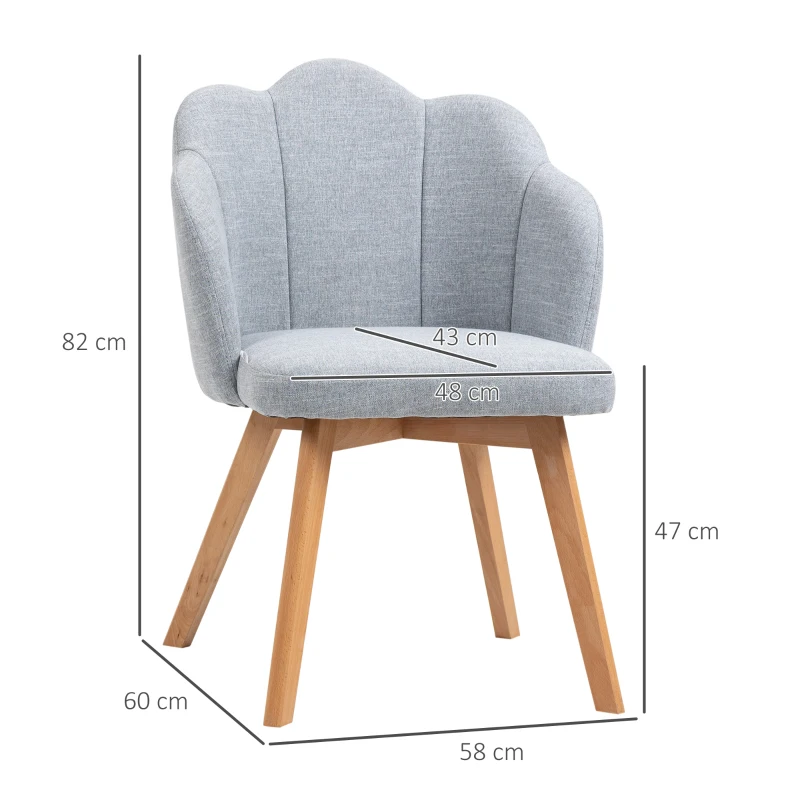 HOMCOM Set de 2 Sillas de Comedor Tapizada en Lino Sintético con Asiento y Respaldo Acolchados Carga 120 kg 58x60x82 cm Gris