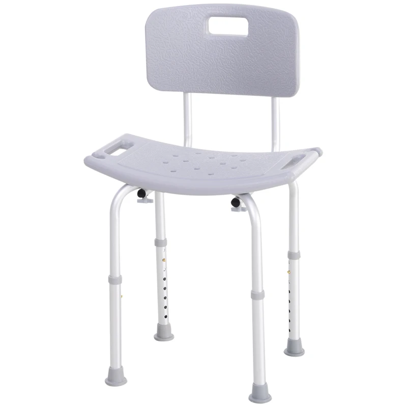 HOMCOM Sedia da Doccia per Bagno in Alluminio e Plastica Altezza Regolabile 8 Livelli 71-88cm Piedini Antiscivolo