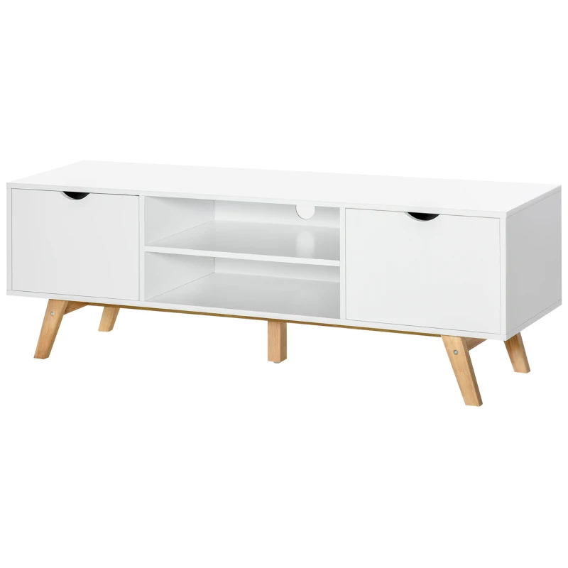 HOMCOM Meuble TV Banc TV sur Pied Moderne Scandinave 2 Portes 2 niches en Bois Blanc 150L x 39l x 50H cm