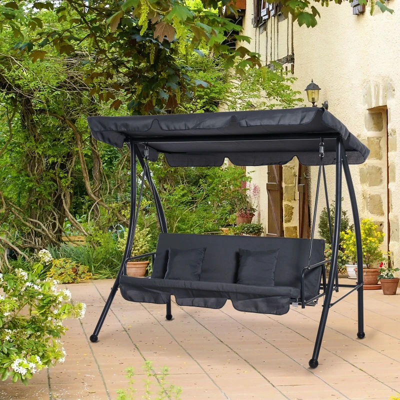 Outsunny Balancelle de Jardin Convertible 3 Places Inclinaison Toit réglable Matelas fourni 2L x 1,25l x 1,7H m métal