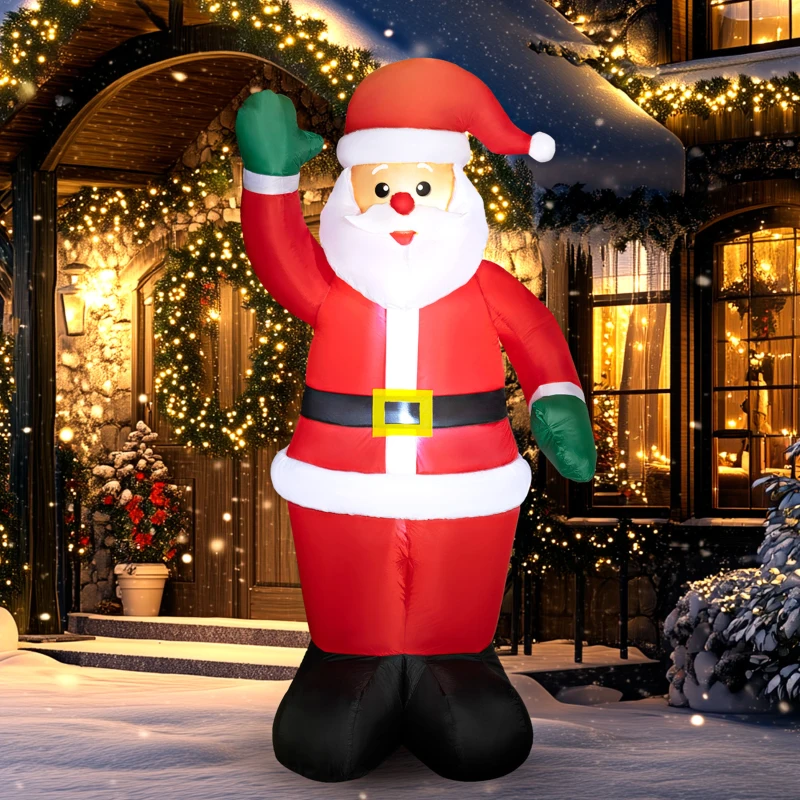 Outsunny Weihnachtsmann, 1,84 m groß, mit LED-Beleuchtung, selbstaufblasende Gartendeko