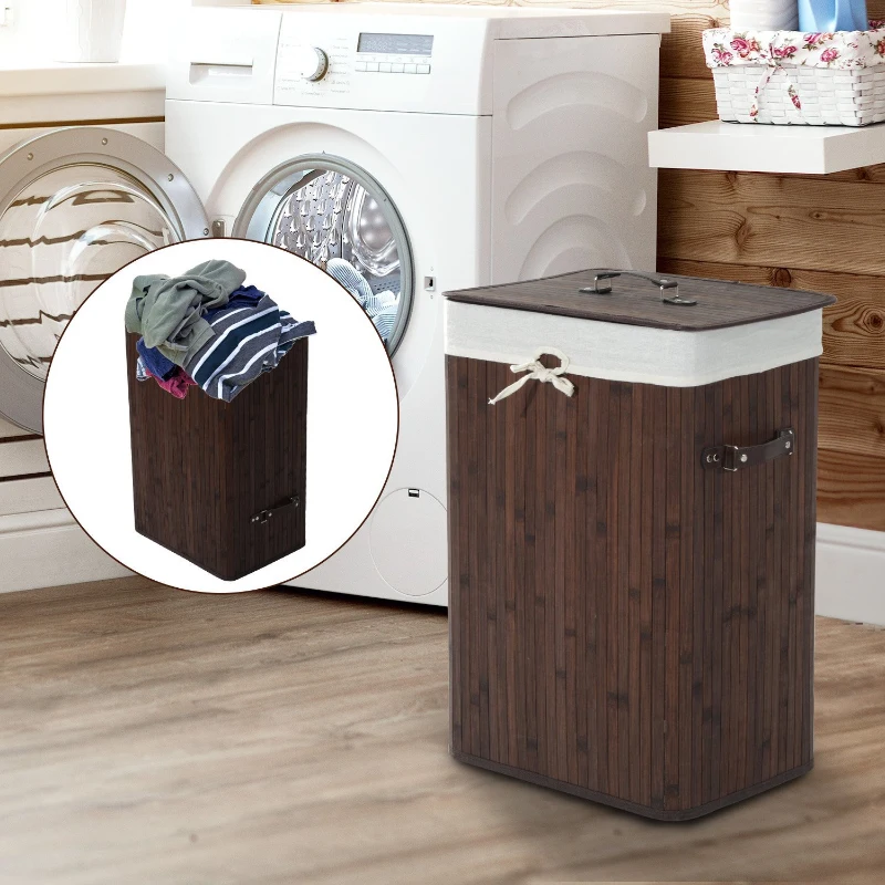 HOMCOM Panier à Linge en Bambou Brun Foncé
