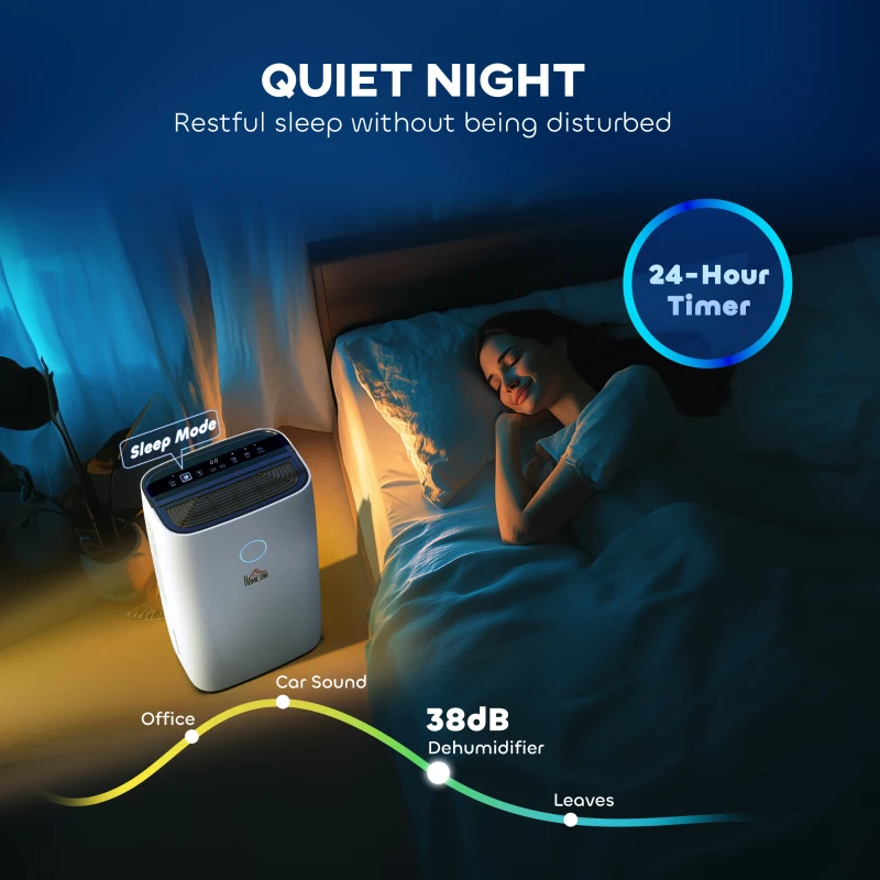 HOMCOM 16L/Day Portable Dehumidifier for Home, with LED Screen, Sleep Mode, 24H Timer, Electric Air Dehumidifier for Damp Laundry Bedroom Basement