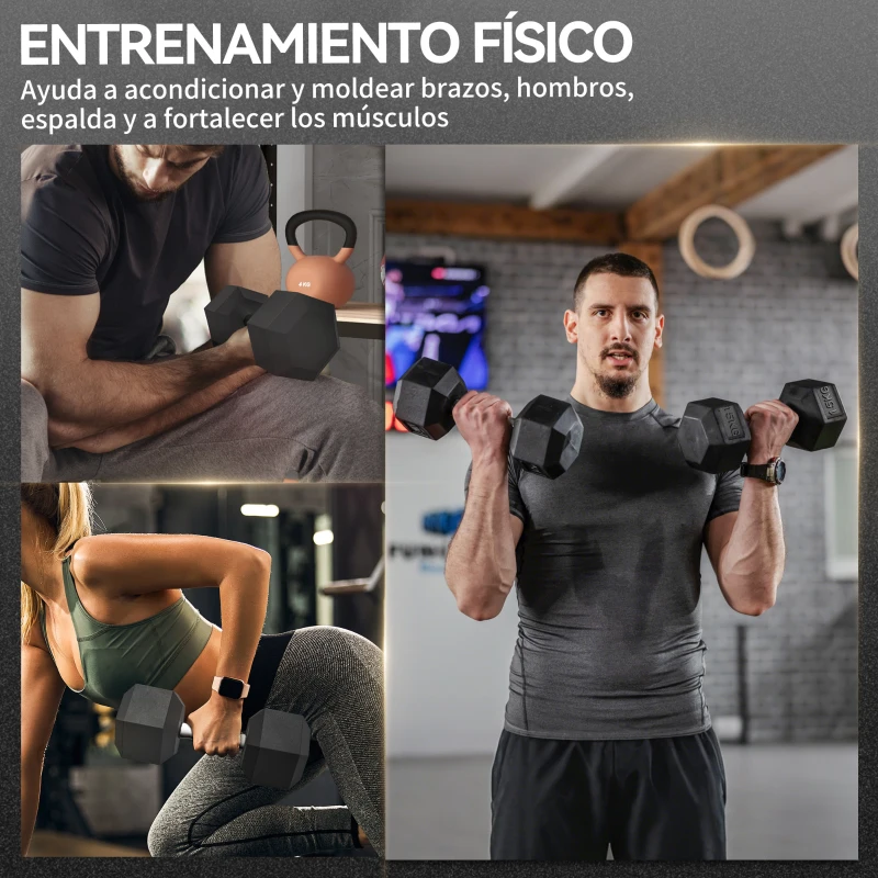 HOMCOM Mancuerna Hexagonal 15 KG con Barra de Conexión Metálica para Entrenamiento en Casa Gimnasio Oficina Negro y Plata