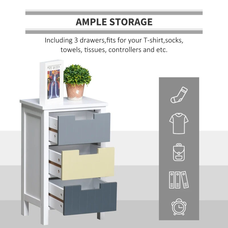 HOMCOM 3 Drawer Storage Tower, Dresser Chest with Wood Top, Organiser Unit for Closets Bedroom Nursery Room Hallway