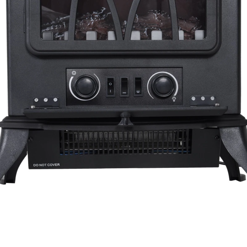 HOMCOM Camino Elettrico con Effetto Fiamma Stile Retrò, Termostato 1000-2000W e Luce Regolabile, Nero