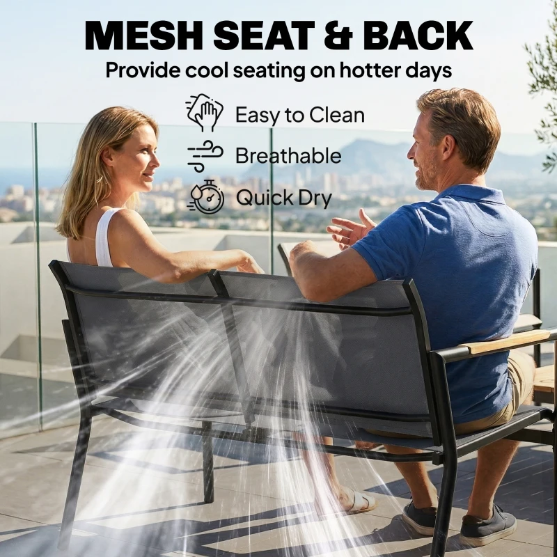 Outsunny 4 Seater Garden Furniture Set with Loveseat, Armchairs, Table, Metal Garden Sofa Set with Breathable Seats, Grey