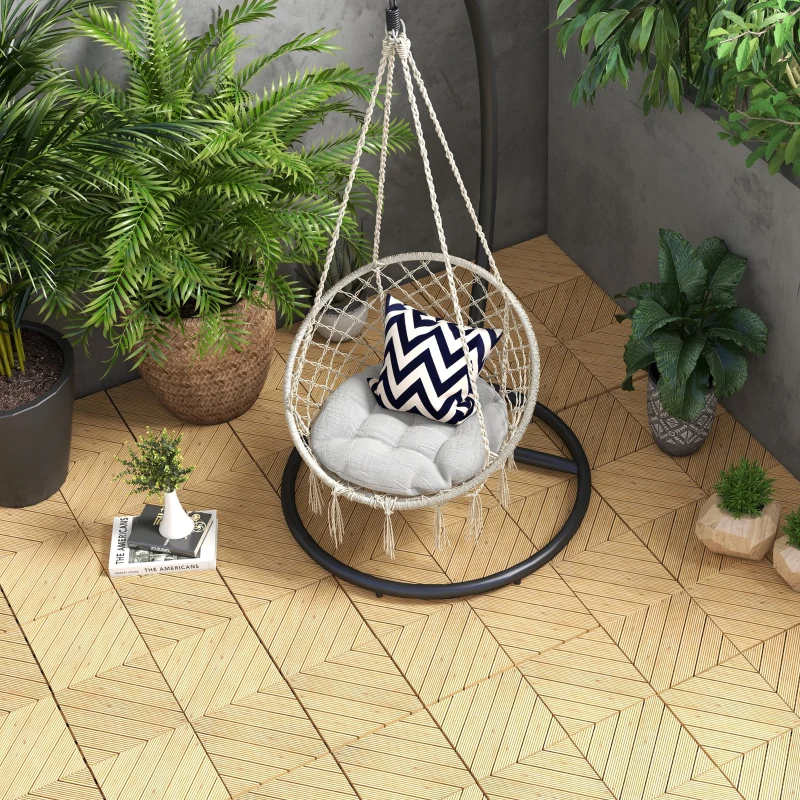 Outsunny 27 Pcs Wooden Interlocking Decking Tiles, 30 x 30 cm Anti-slip Outdoor Flooring Tiles, 0.81㎡ per Pack, All Weather Use for Patio, Balcony, Terrace, Hot Tub, Yellow