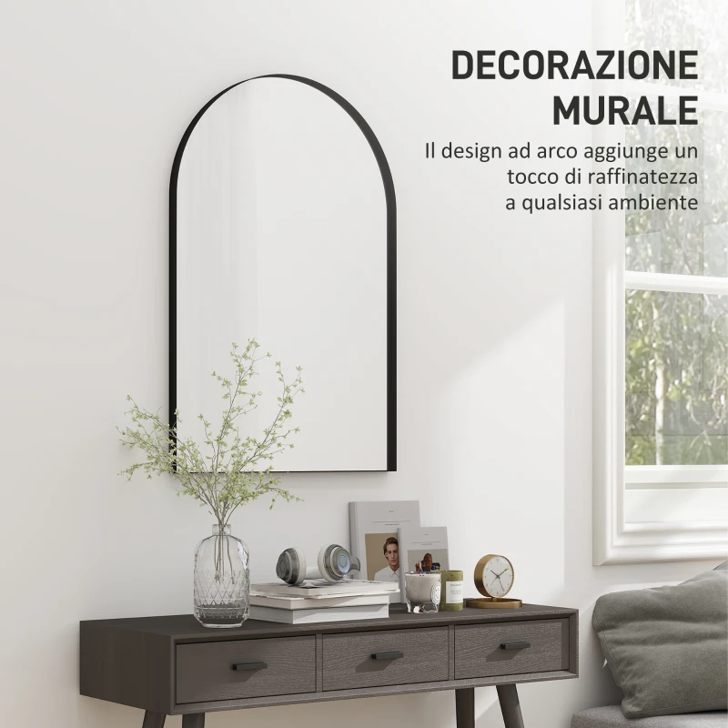 HOMCOM Specchio da Bagno ad Arco in Lega di Alluminio e Vetro 60x90 cm per Camera e Soggiorno, Nero