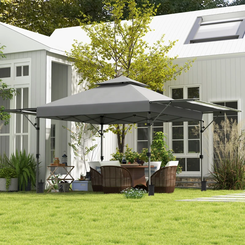 Outsunny Tonnelle pop-up jardin Pliant 5 x 3 m, tissu oxford avec 2 parois réglables, sac à de transport à roulettes inclus