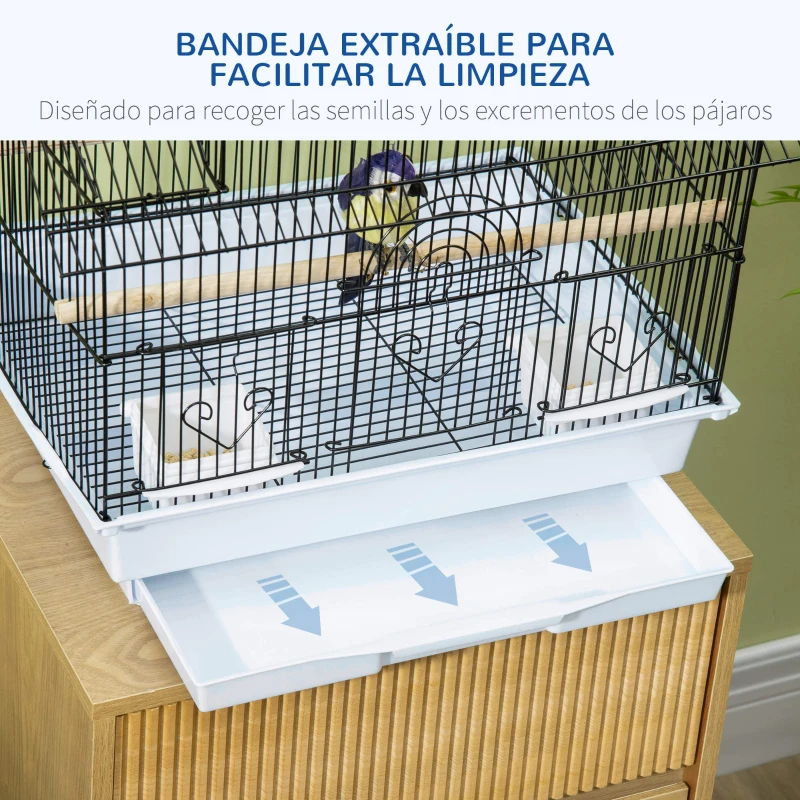 PawHut Jaula para Pájaros de Acero Pajarera con Bandeja Extraíble y 2 Comederos Pinzones Periquitos 50,5x41x63 cm Blanco