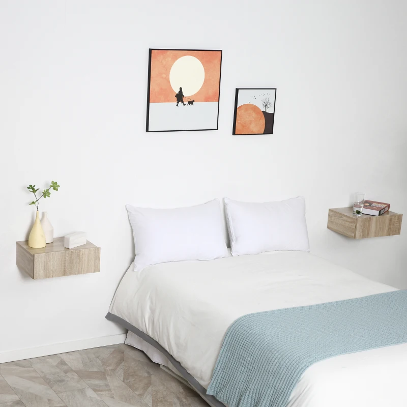 HOMCOM Set 2 Comodini Sospesi in Legno, Design Moderno, 40x30x15cm - Color Legno