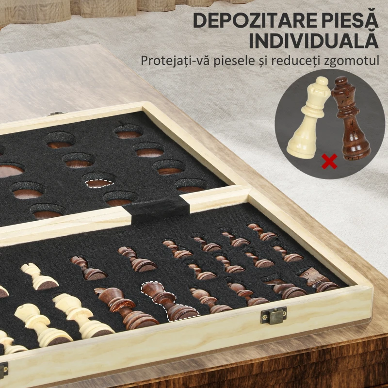 SPORTNOW Tablă de Șah Pliabilă pentru Șah și Dame cu Compartimente, din Lemn și Metal, 38.5x38.5x2.8 cm, Alb și Negru