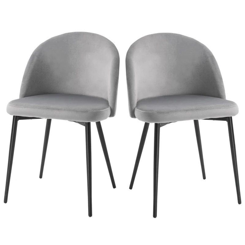 HOMCOM Set di 2 Sedie per Sala da Pranzo e Cucina Imbottite in Velluto, 49x50x77cm, Grigio