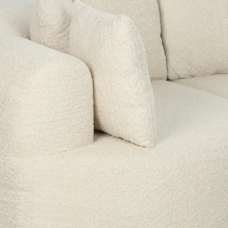 HOMCOM Sofá 3 Plazas Curvado de Chenilla 188 cm con Asiento Profundo y 6 Cojines Crema