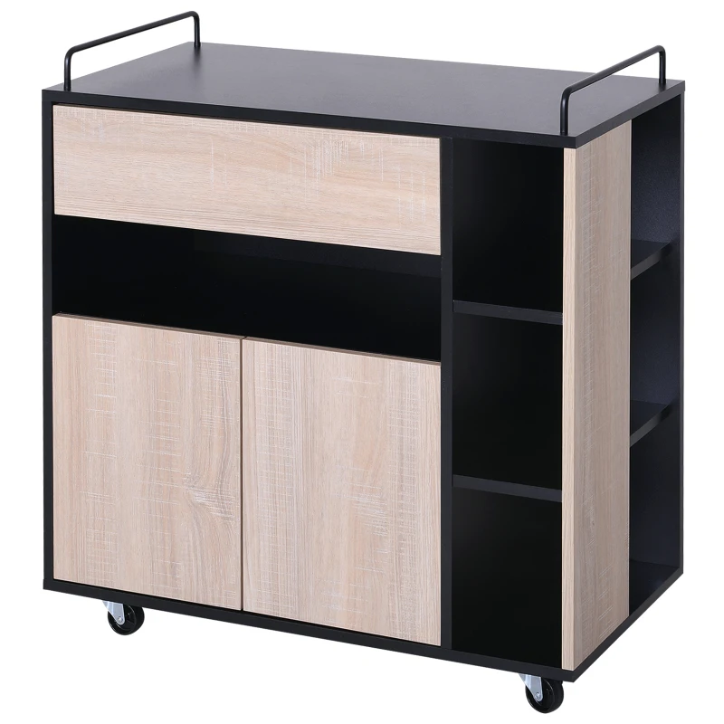 HOMCOM Carrello da Cucina Multiuso Moderno con Ruote Cassetto Anta in Legno Rovere, 76,5x40x82cm