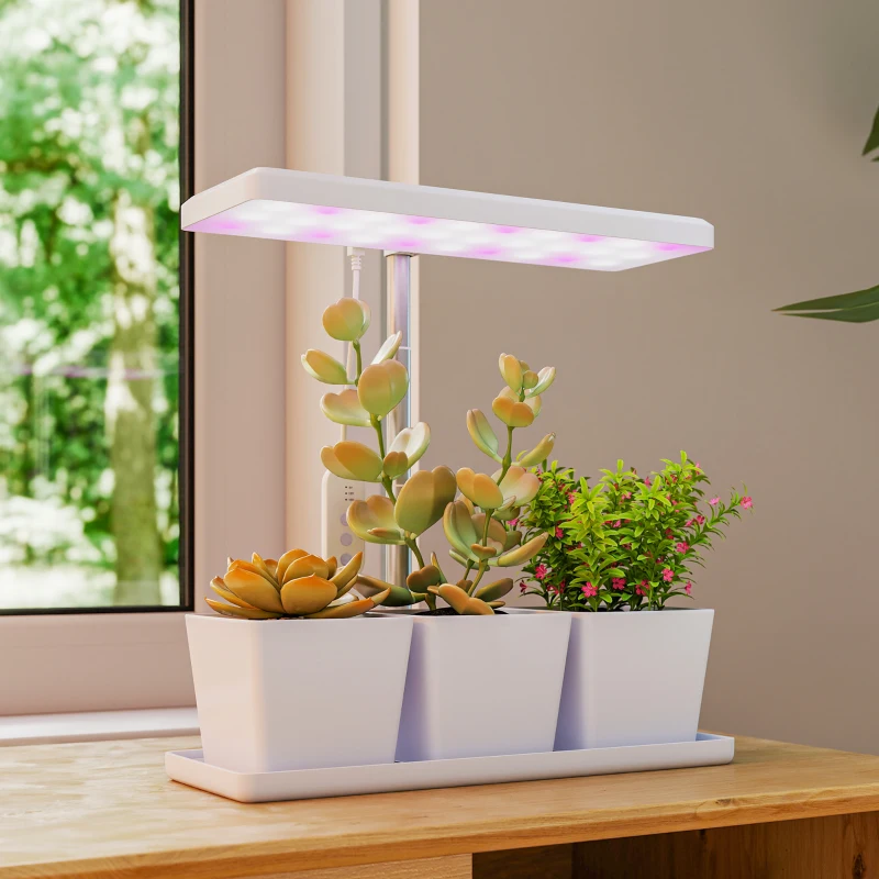Outsunny Luz de Crecimiento de Espectro Completo 30 LED Ajustable en Altura con Temporizador Automático 5 de Brillo y 3 Cajas