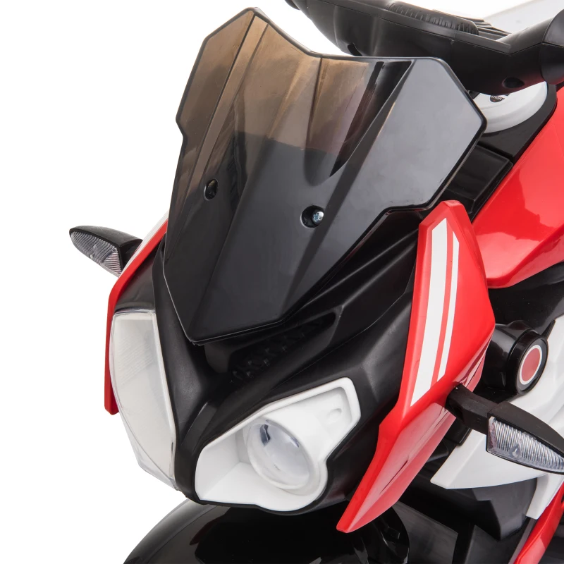 HOMCOM Moto Elettrica per Bambini 3-5 Anni, Batteria 6V con Pedale, Fari, Musica e Clacson, 3 km/h, Max 25kg, Rosso