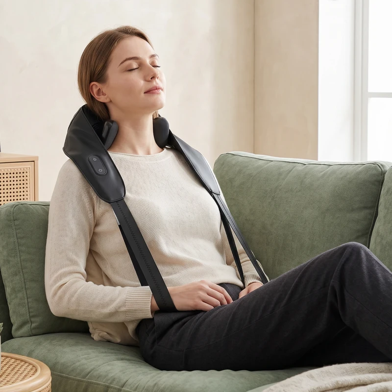 HOMCOM Cordless Neck Massager with Heat, Deep Tissue 4D Shiatsu Neck and Shoulder Massager for Car Home, Gifts for Men Women