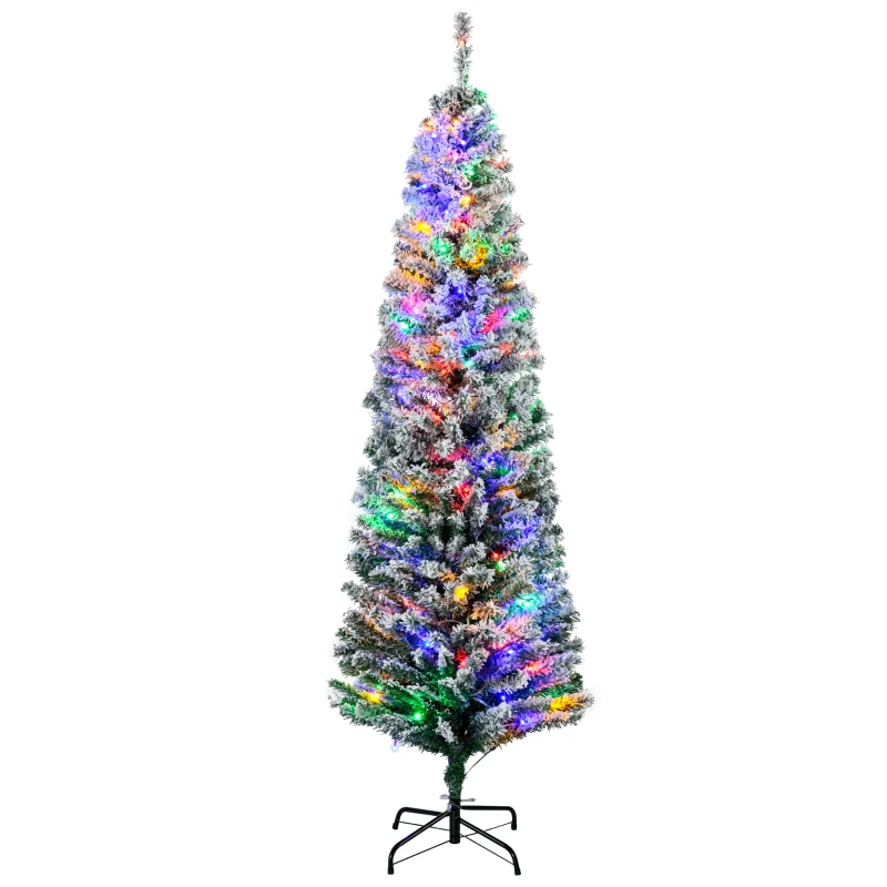 HOMCOM 6' Artificial Prelit Christmas Trees Holiday Décor with Colourful LED Lights, Flocked Tips, Berry, Pine Cone